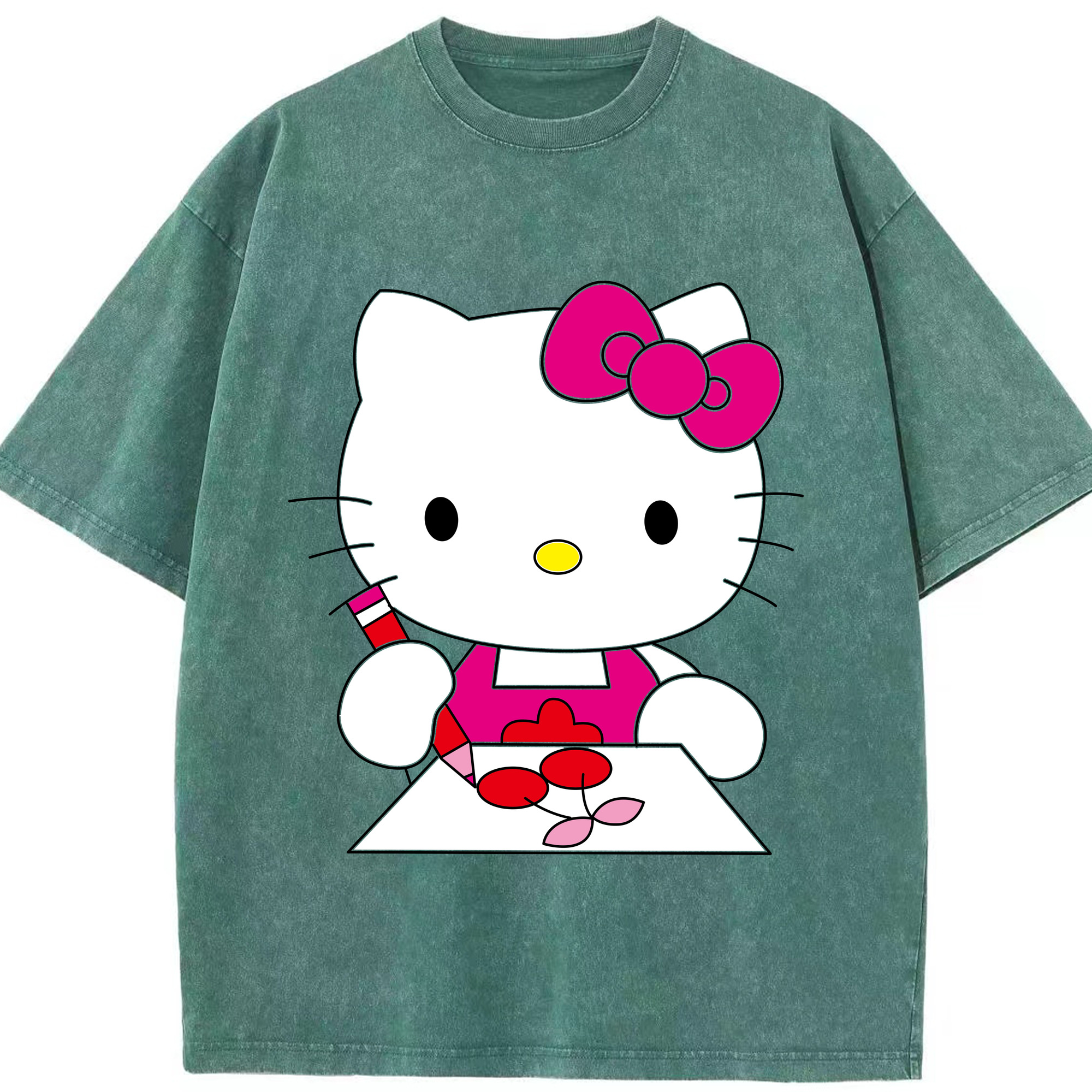 （画像用） Hello Kitty ハローキティ 綿100% ヴィンテージ風 半袖Tシャツ（フロントプリント）